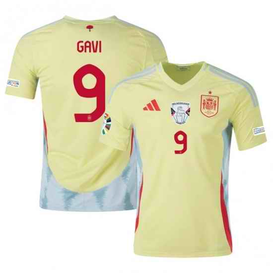 Men Spain Team 9 Gavi Yellow 2024 Away Soccer Jersey